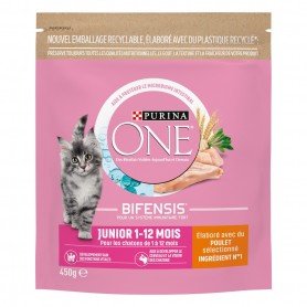 PURINA ONE Junior de 1 à 12 mois - au Poulet et aux Céréales Complètes - 450 g - Croquettes pour chaton