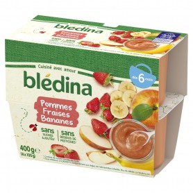 BLEDINA COUPELLES FRUITS Pommes Fraises Bananes 4x100g Dès 6 Mois