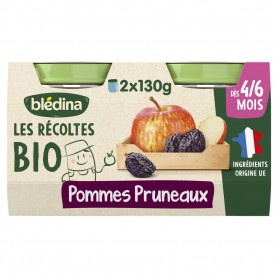 BLEDINA LES RECOLTES BIO POTS Pommes Pruneaux 2x130g Dès 4/6 Mois