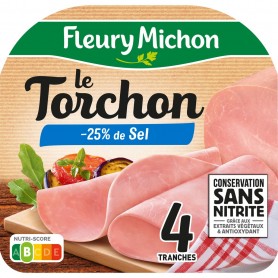 4 tr. Jambon LE TORCHON Cuisiné au bouillon, - 25 % de Sel
