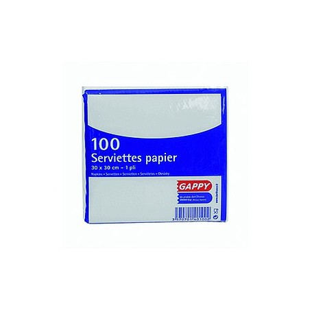 Serviette blanc 30x30cm 1 pli x100