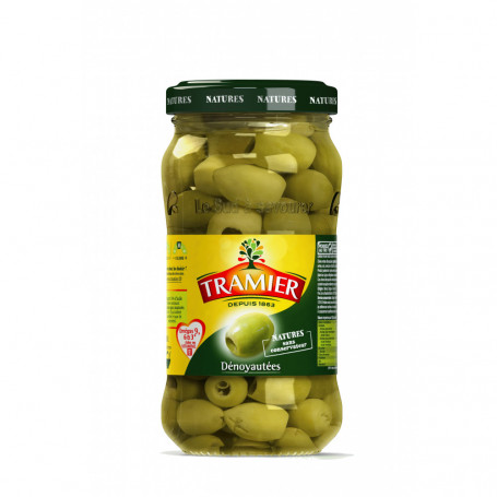 Tramier olives vertes dénoyautées de variété Beldi sans conservateur bocal en verre 160g