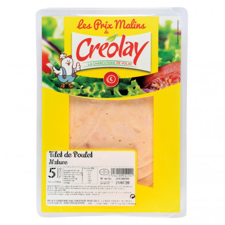 Filet de poulet nature 5 tranches - CREOLAY - 150g