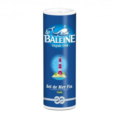 La Baleine Sel de mer fin iodé de Méditerranée salière 250g