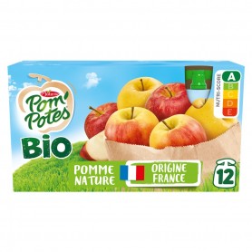 POM'POTES Compotes Gourdes BIO Pomme Nature 12x90g