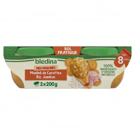 BLEDINA BOLS Mouliné de Carottes Riz Jambon 2x200g dès 8 mois