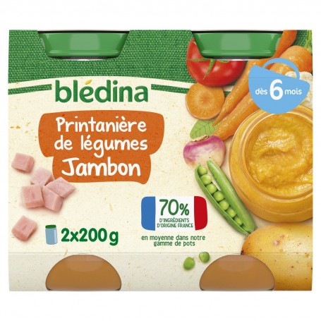 BLEDINA POTS Printanière de Légumes Jambon 2x200g Dès 6 mois