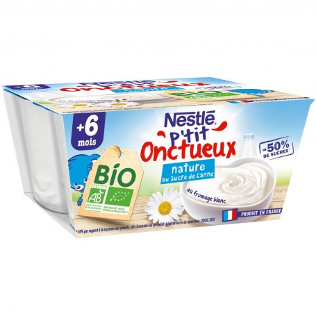 NESTLE P'TIT ONCTUEUX BIO Nature au Sucre de Canne 4x90g
