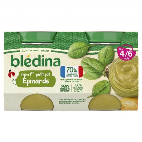 BLEDINA Mon 1er petit pot Epinards 2x130g Dès 4/6 mois