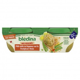 BLEDINA BOLS Méli-Mélo de Légumes Verts Boulghour Dinde 2x200g dès 12 mois