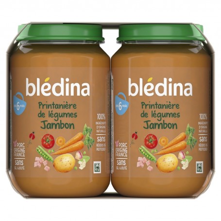 BLEDINA POTS 2 Printanière de Légumes Jambon / 1 Epinard Semoule Merlu / 1 Purée de Panais Dinde 4x200g dès 6 mois