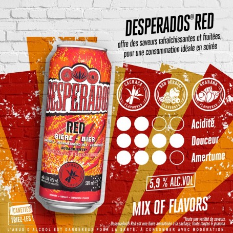 Desperados Red - Bière aromatisée au spiritueux Cachaça, Fruits rouges, Guarana - 50cl - 5,9
