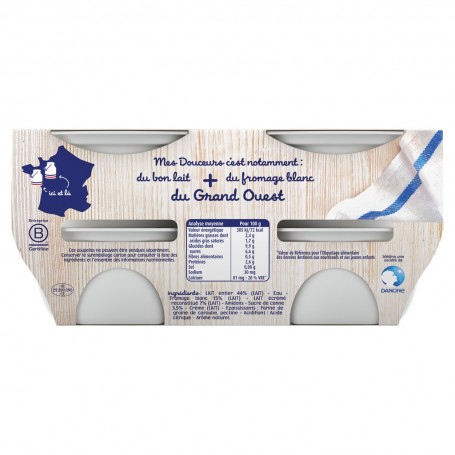 BLEDINA DOUCEUR AU FROMAGE BLANC Nature au Sucre de Canne 4x100g Dès 6 Mois