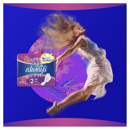 Always Platinum Long (taille 2) Serviettes Avec Ailettes 10 Serviettes