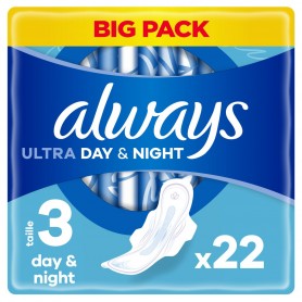 Always Ultra Serviettes Day  Night (Taille 3) Ailettes x22 Serviettes