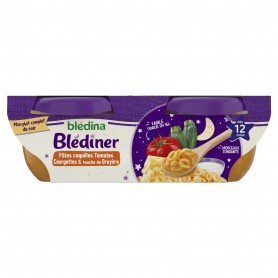 BLEDINA BLEDINER BOLS Pâtes coquilles Tomates et Courgettes touche de gruyère 2x200g dès 12 mois