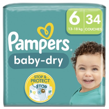Pampers Baby Dry Couches Géant T6 34CT
