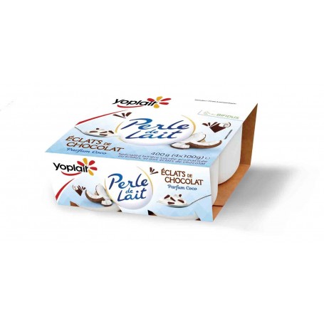 Yaourt éclats de chocolat parfum coco x4 - PERLE DE LAIT - 400g